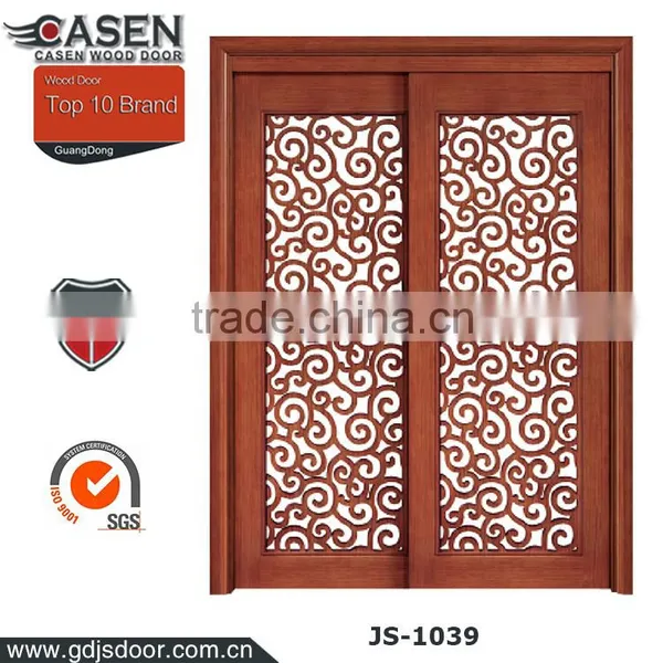 Natural Double Swing Walnut Wooden Balcony Sliding Glass Door photo-4