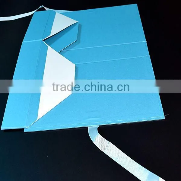 Top Sale Blue Small Folding Gift Hat Shoe Box With Ribbon Close photo-3