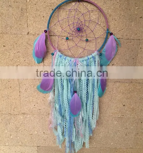 Tassel Fringe Dream Catcher - Blue Fringe Crocheted Mandala - Boho Wedding Decor - Bohemian Crochet Dream Catcher