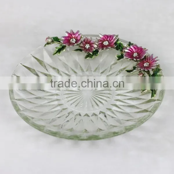 Handmade Enamel Flower Glass Round Plate 25.5CM