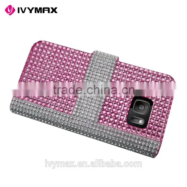 IVYMAX Premium Luxury Lady Style Bling Diamond Magnetic Crystal Leather Book Cover for Samsung Galaxy s7 Wallet Case photo-4