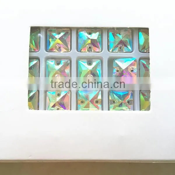 Fancy Super Shine 10x10mm Square Shaped Sew on Stone With Double Hole for Wedding Dress photo-3