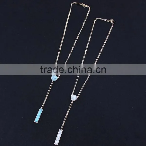 New Fancy Design Bubble Tassel Chain Neckalces Jewelry Turquoise Kallaite Rectangular Stick Pendant Chain Stereo Necklaces photo-2