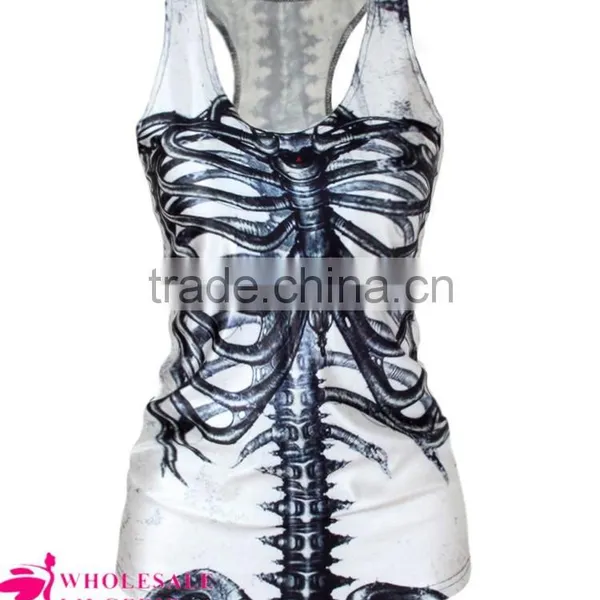High Quality Milk Silk Underwaist Tank Top Women Bones/X Ray/Skeleton Black Summer Tank Top BX006 photo-6