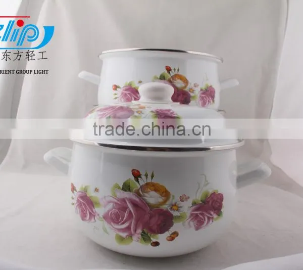 The Best Quality 3 Pcs Enamel Casserole With Metal Cover Beautiful Decal photo-6