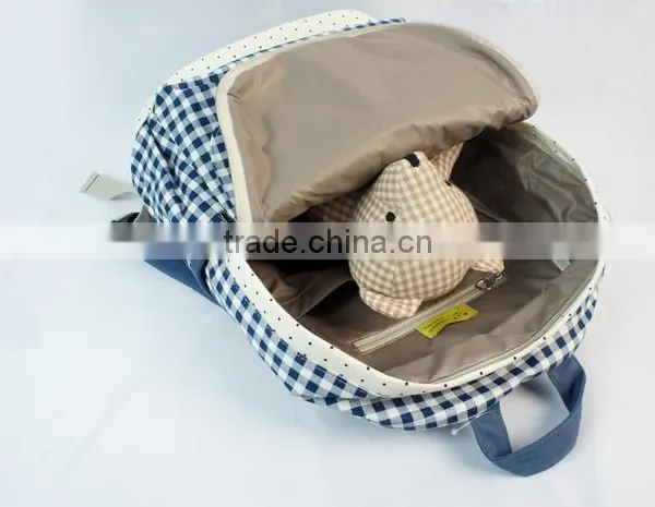 Grid Pattern School Backpack Cute for Girls With Bottons photo-2