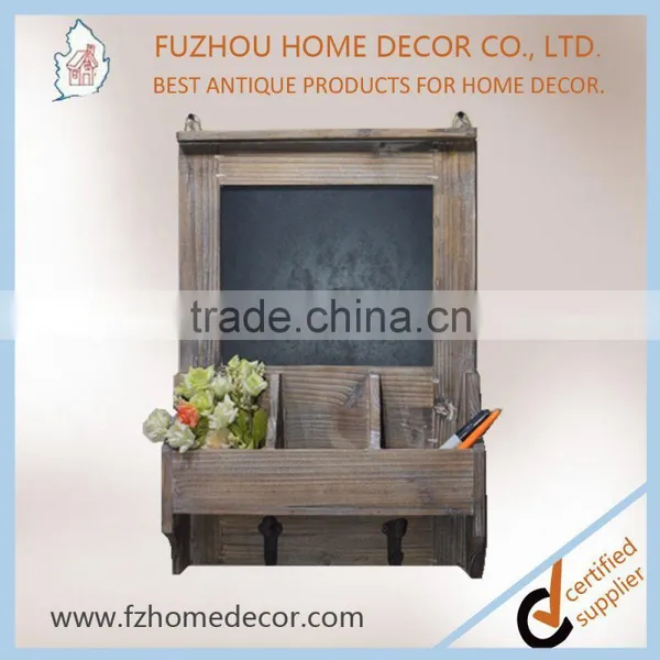 Hot Selling Vintage Wooden Wall Black Board With Shelf and Hooks Decor photo-4
