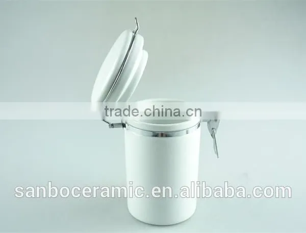Tea Sugar and Coffee Canister, White Kitchen Canister Storage With Matel Lid photo-2