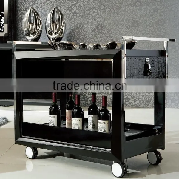 Black Wooden leather Dining Trolley for home hotel