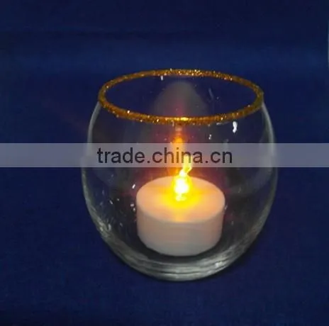 Craft Tealight Sand Blast Golden Edge Glass Cup Candle Holder photo-4