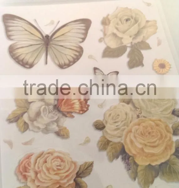 Butterfly & Rose Design Sticker in Light Green Color Way, Popular Antique Design Decorative Glitter Sticker photo-2