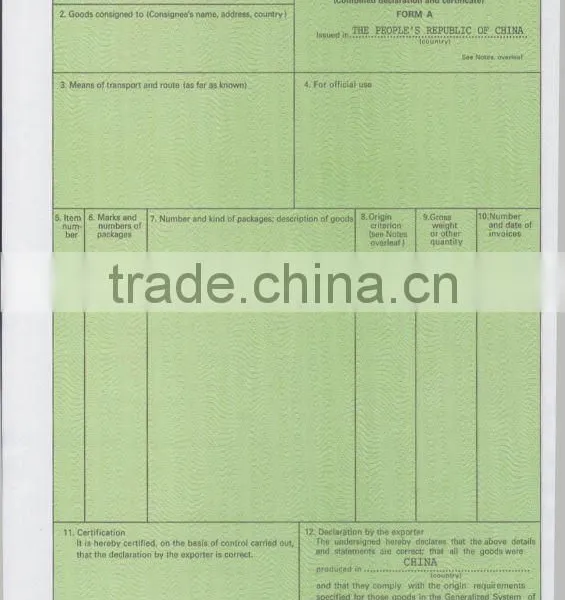 GENERALIZED SYSTEM OF PREFERENCES CERTIFICATE OF ORIGIN (FA)