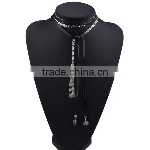 Long Rose Alloy Chain With Chamois Leather Rope Necklaces Jewelry photo-3