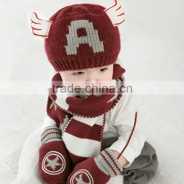 TC17007 New Arrival Cute Baby Winter Hat Scarf Gloves Sets High Quality Knitted Scarf Beanie Gloves Set Wholesale photo-5