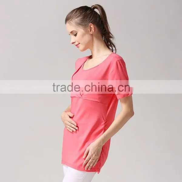 Wild Short Sleeve Maternity Clothes Solid Breastfeeding Clothing Athleisure Nursing T-shirts photo-2