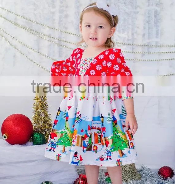 2017 New Born Baby Girls First Christmas Party Dress Kids Elf Holiday Party Dress photo-2