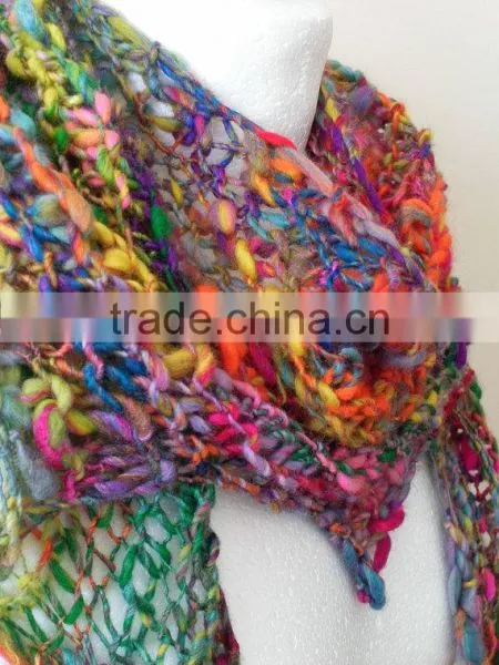 Funky Handknit Scarf - Knit Scarf - Handspun Scarf - Scarf - Bohemian - Fairy - Romantic - Hippie - Colourful Scarf photo-4