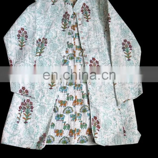 Reversible Handmade Block Printed Floral Quilted Floral Designer Warm Coat photo-2