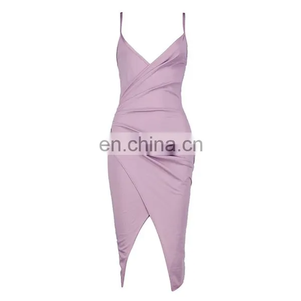 New Design Spaghetti Straps Sexy Women Wrap Midi Dress photo-3