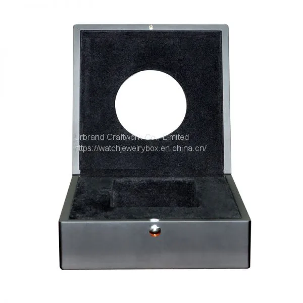Customized Size Logo Watch Box Matt Wood Vintage Locked Watch Box With Round Glass Window on the Lid photo-2