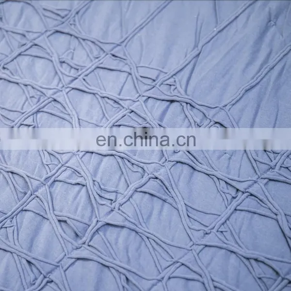 Washable Durable Navy Solid Color Quilt 100%cotton Coverlet Bed-cover With Pinch Pleated Ruffled photo-4