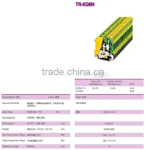 Ground Type Din Rail Terminal Block With 8.20mm Terminal Width photo-2