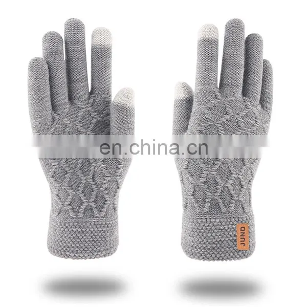 Stylish Labelled Touch Screen Knitted Mitten Gloves Warm Ribbed Knit Jacquard Touchscreen Stretchy Cuff Thermal Gloves photo-2