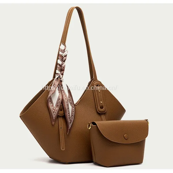 Female Lychee Pattern Senior Sense Large Capacity One-shoulder Tote Bag Two-piece Set photo-4