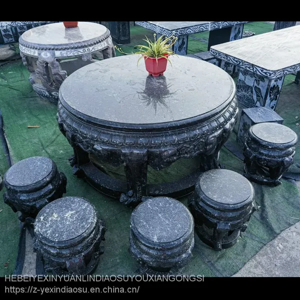 Marble Round Table, Stone Table, Stone Stool, Garden Landscape, Stone Carving Decoration, Various Shapes, Rest and Dining Table photo-5