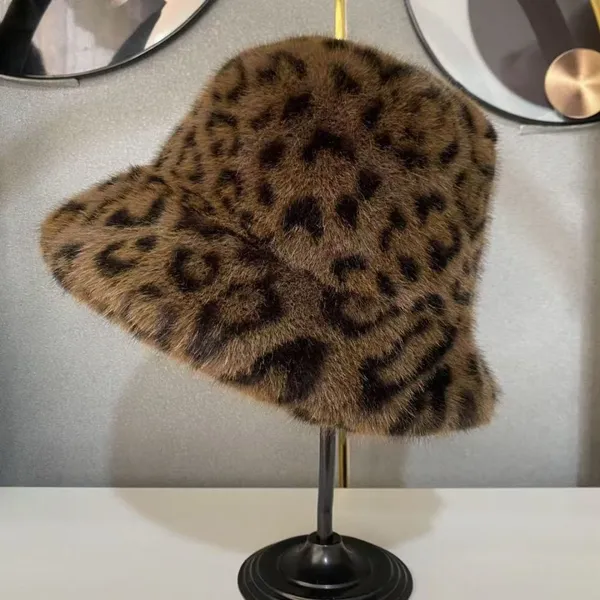 Leopard Print Faux Fur Bucket Hat photo-4