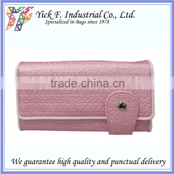 Compartment Pink PU Leather Women Ladies Long Wallet