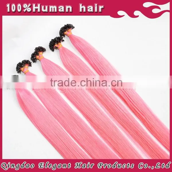 New Style Sliky Straight Natural Color Human Hair Pink Hair Extensions photo-6
