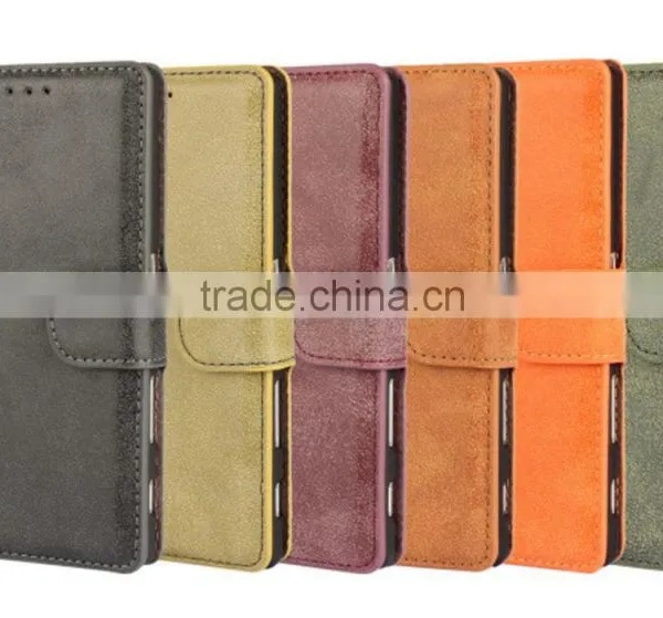 PU Leather With Magnet Stand Case Vintage Retro Dull Polish Folio Flip Holder Cover for Sony Xperia Z5