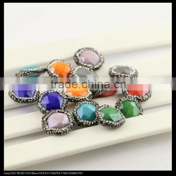 LFD-0090B Wholesale Faceted Stone Beads, Hexagon Shape,with Crystal Paved Loose Connector Beads For Jewelry Making photo-4