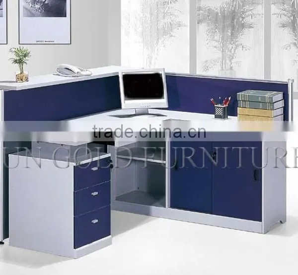 Modern High Glossy L Shape Glass Top and Wooden Office Reception Table(SZ-RT036) photo-5
