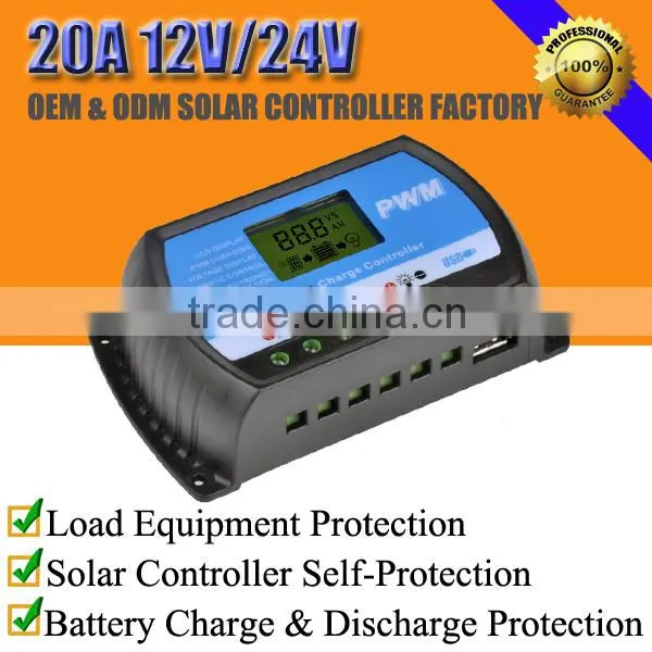 20A 12V/24V Automatic Solar CCTV Home System Charge Regulator Controller With 24 Hours All-day Work Mode
