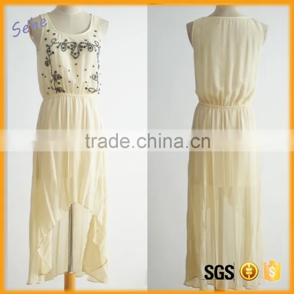 OEM Handmade Beaded Dress Chiffon Maxi Dress Short Front Long Back Dress Casual Supplier's Choice