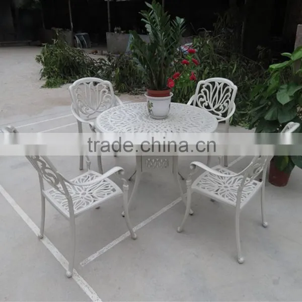 Outdoor Patio White Round Dining Table and Chairs Set Garden Furniture Cast Aluminium photo-2