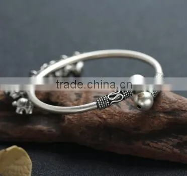 Antique Adjustable 925 Sterling Silver Elephant Cuff Bracelet photo-4