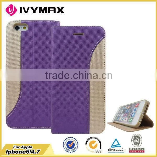 PU TPU 2 in 1 Double Color for Apple Iphone 6 Stand Leather Wallet Phone Case
