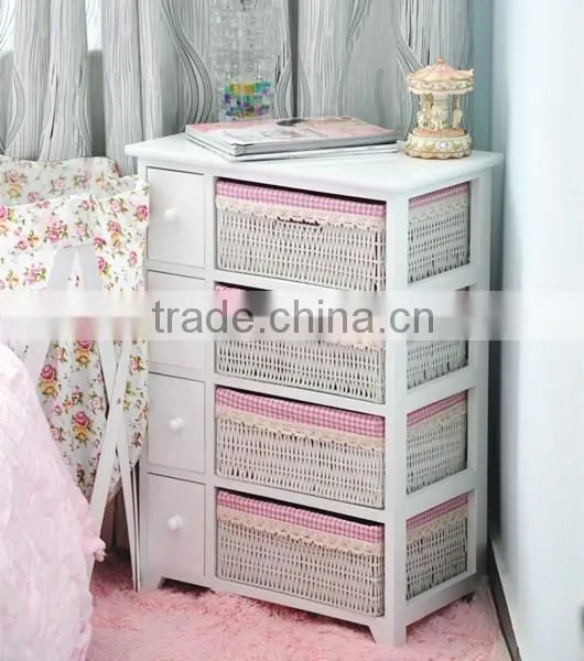 Latest Style Wooden Cabinet With 3 Wicker Baskets for Home Storage photo-5