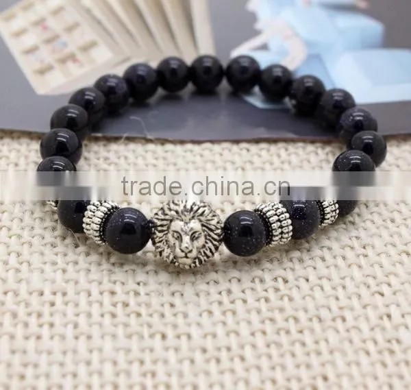 2016 Handmade Manufacturer of High Quality Lion Silver Charms Natural Stone Bead Stretch Bracelet photo-5