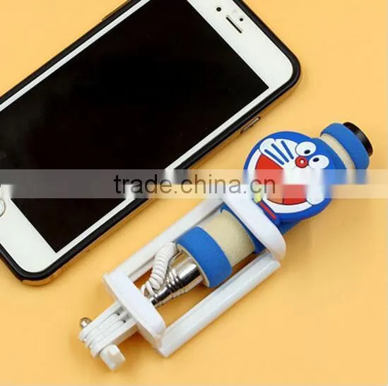 Fashion Cartoon Mini Selfie Stick Wired Remote Holder Phone Monopod Paul Teddy Doraemon photo-2