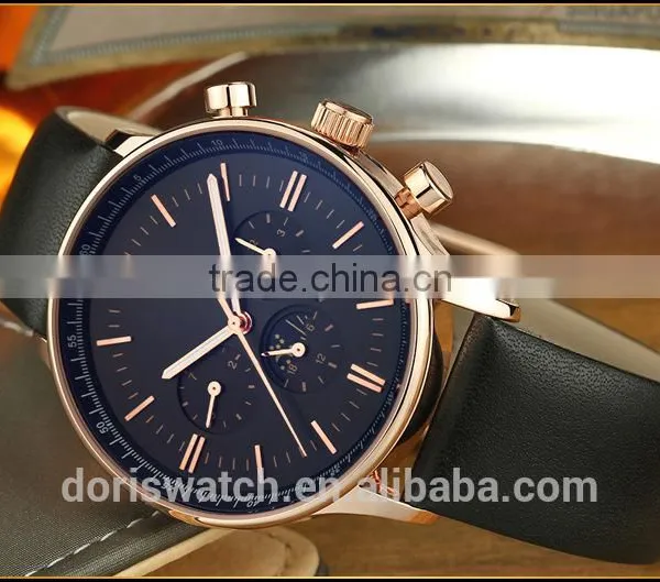New Products With Your Logo Luxury Three Eyes Case Leather Light at Night Sports Watches Men photo-5