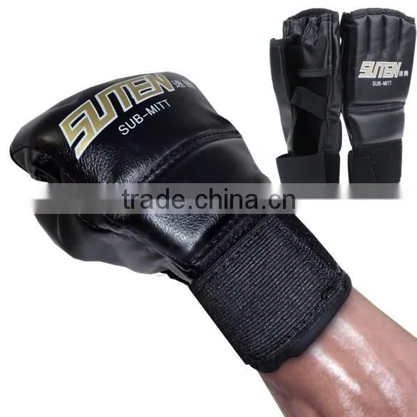 New Leather MMA Muay Thai Training Punching Bag Half Mitts Sparring Boxing Gloves photo-3