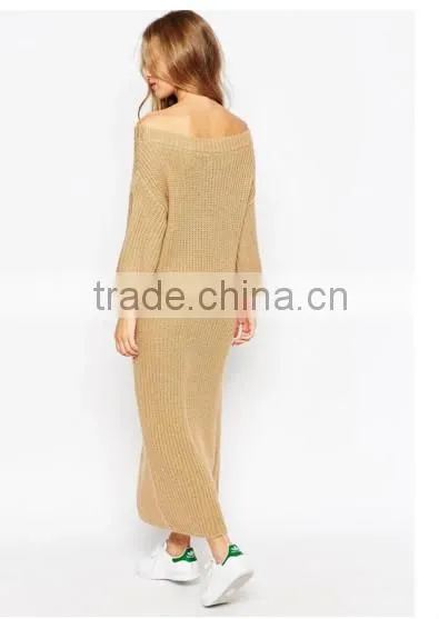 Classy Sweater Dress Fashion Autumn Winter Off Shoulder Design Women Rib Knit Dresses photo-2