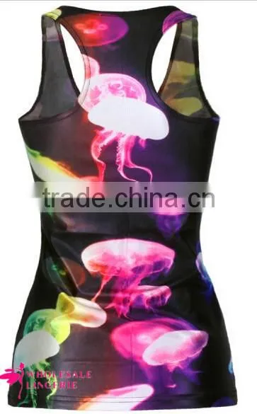 Cheap Ladies Tank Top Black Sexy Womens Jellyfish Printed Cute Tank Top BX112 photo-2