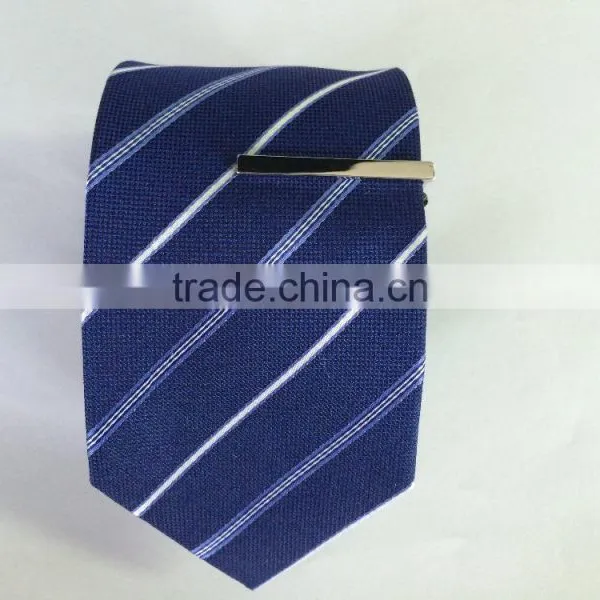 Men's Blue/white 100% Silk Tie With Diagonal Strip Design photo-2