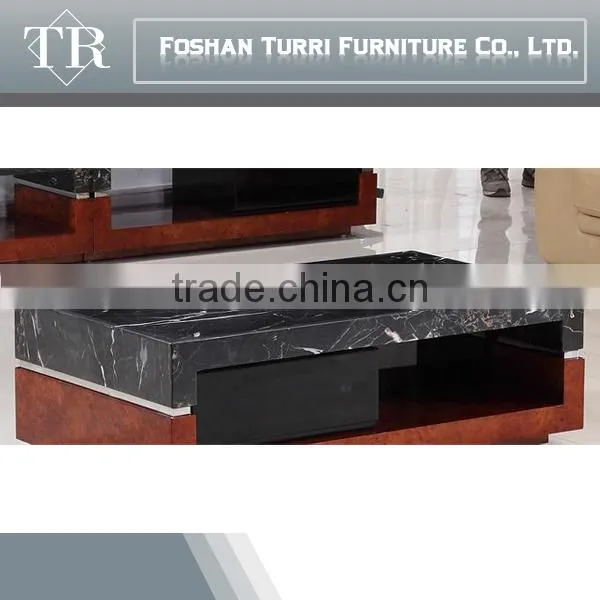 Antique Black Marble Top Wooden Base Coffee Table for Living Room Furniture Set photo-4