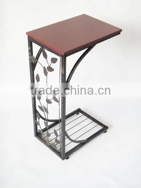 RH-4424 Metal Accent Wooden Table Vine Leaf Design Modern Sofa Side Table photo-2